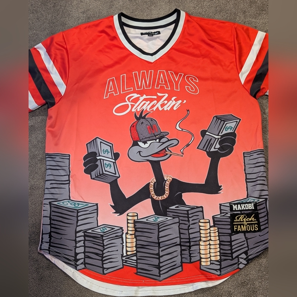 Daffy Duck Makobi Rich & Famous Jersey Always Stackin Stacks #36 Duck 2X